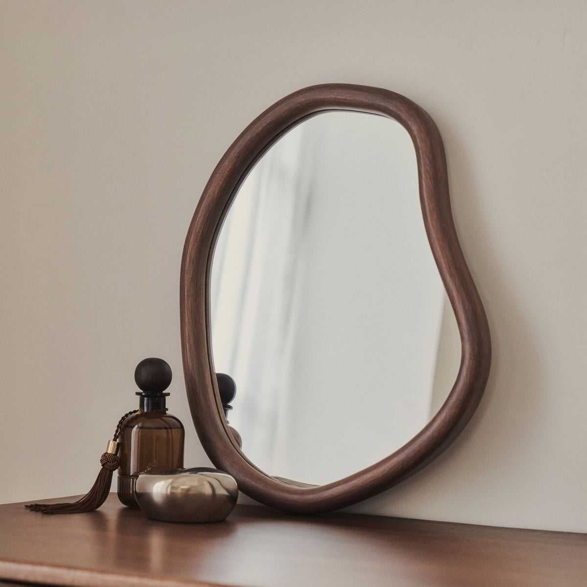 Aaliyah - Dark Wood Irregular Wall Mirror 42cm x 35cm