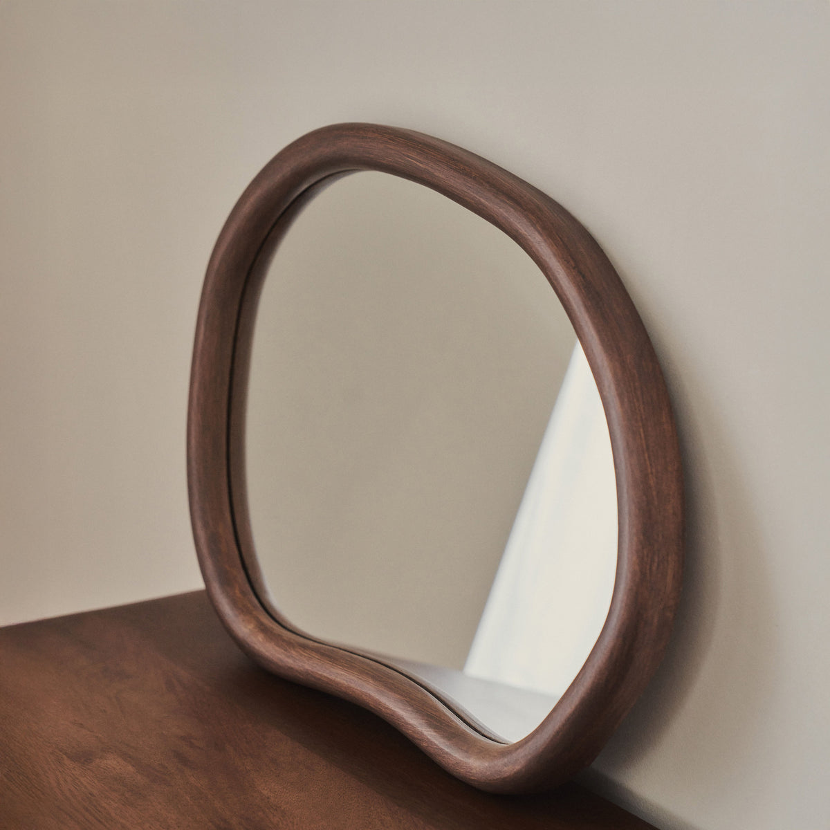 Aaliyah - Dark Wood Irregular Wall Mirror 42cm x 35cm