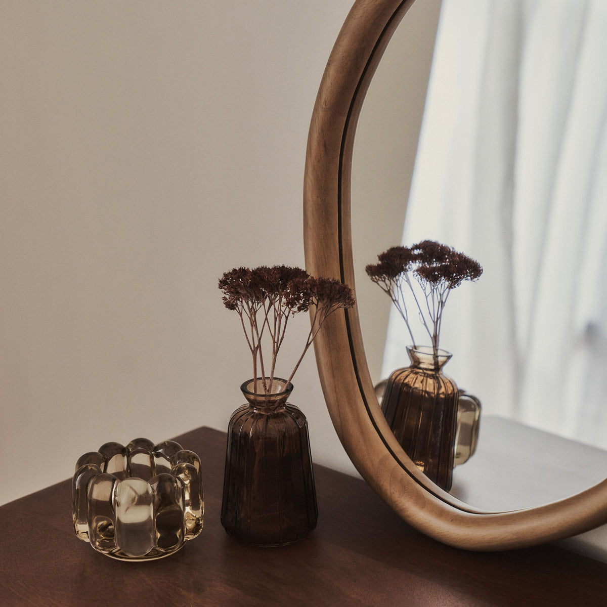 Aaliyah - Warm Wood Irregular Wall Mirror 42cm x 35cm