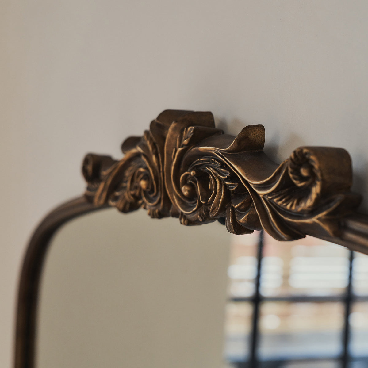 Amelia - Gold Arched Metal Overmantle Mirror 100cm x 87cm