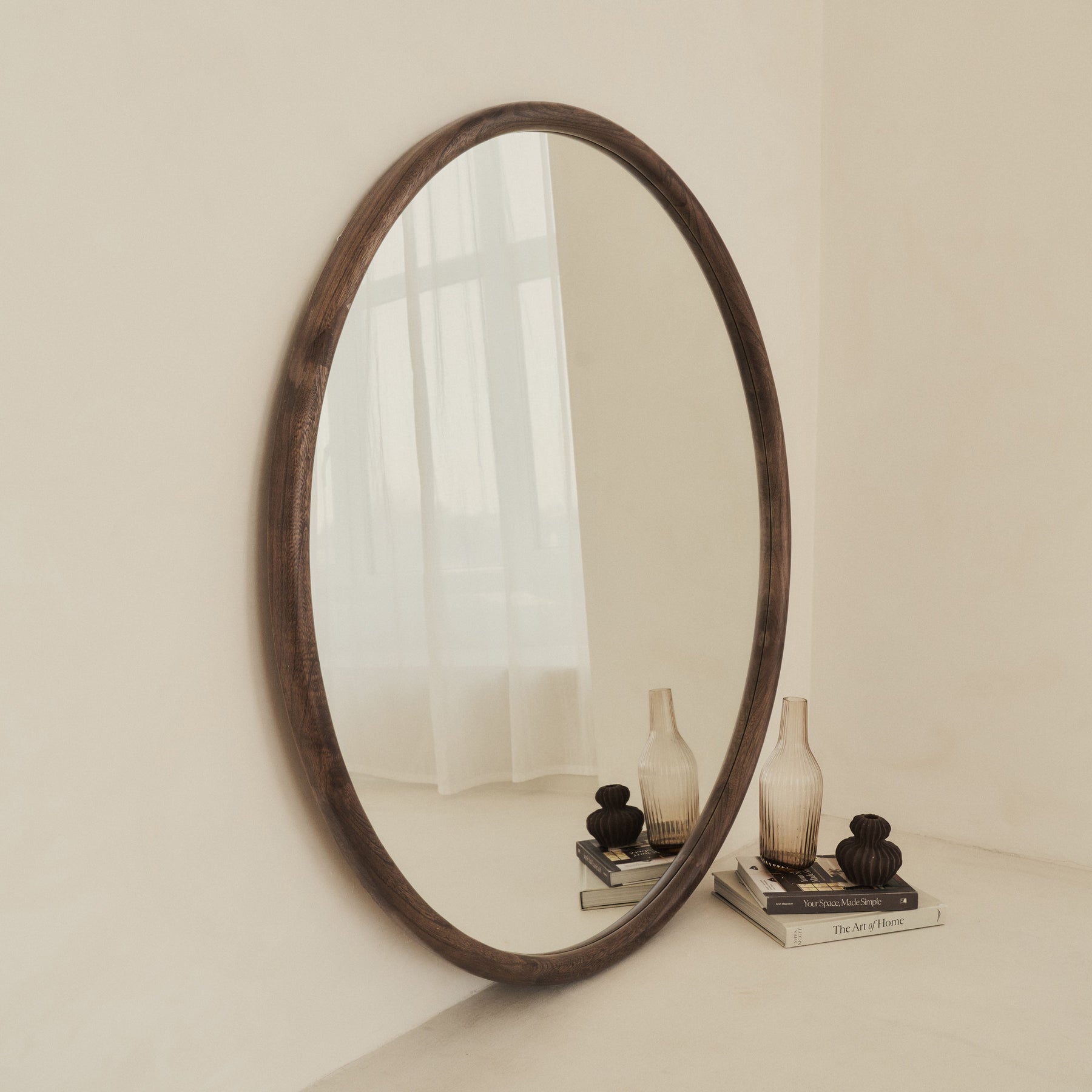 Amora - Extra Large Warm Wood Round Wall Mirror 120cm x 120cm