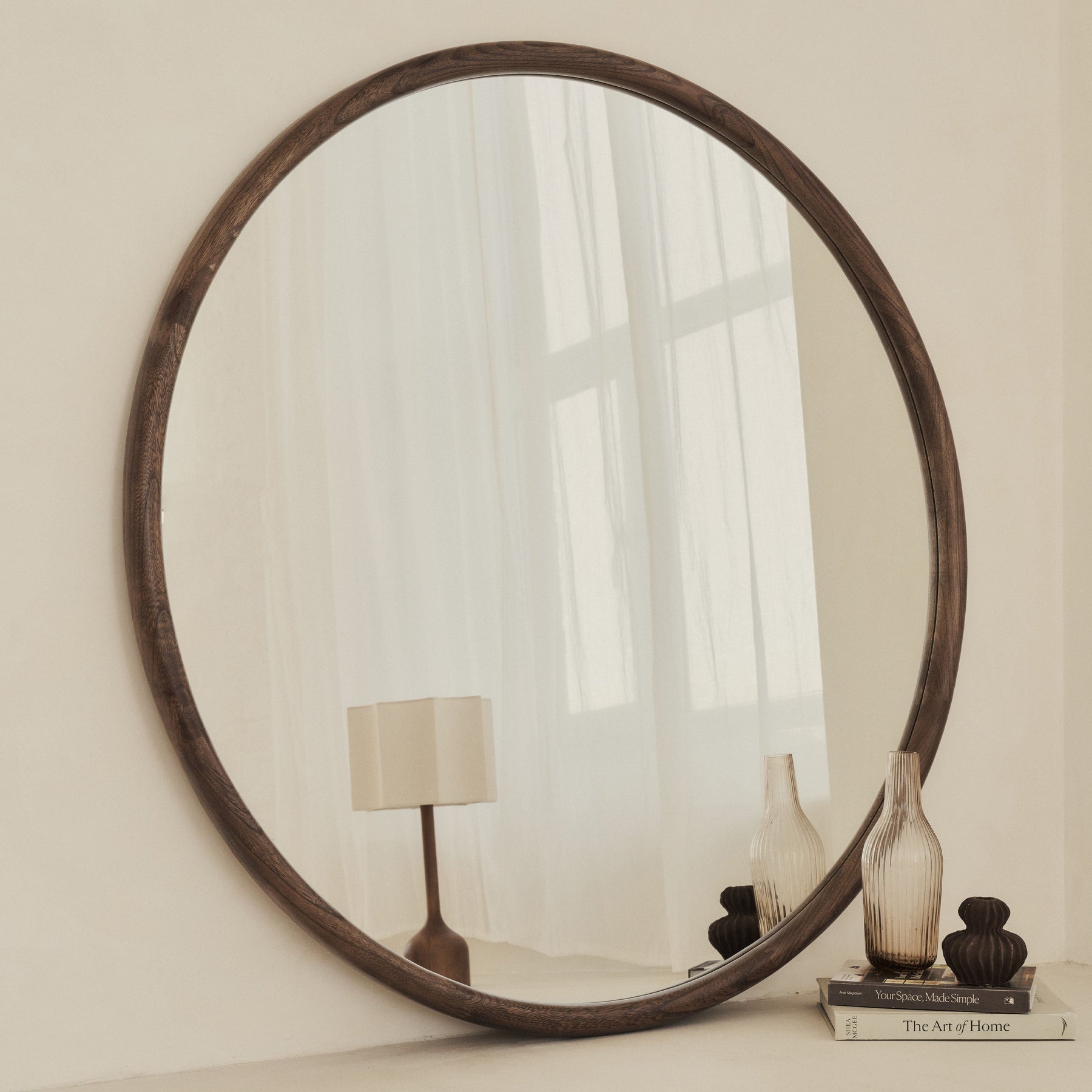 Amora - Extra Large Warm Wood Round Wall Mirror 120cm x 120cm