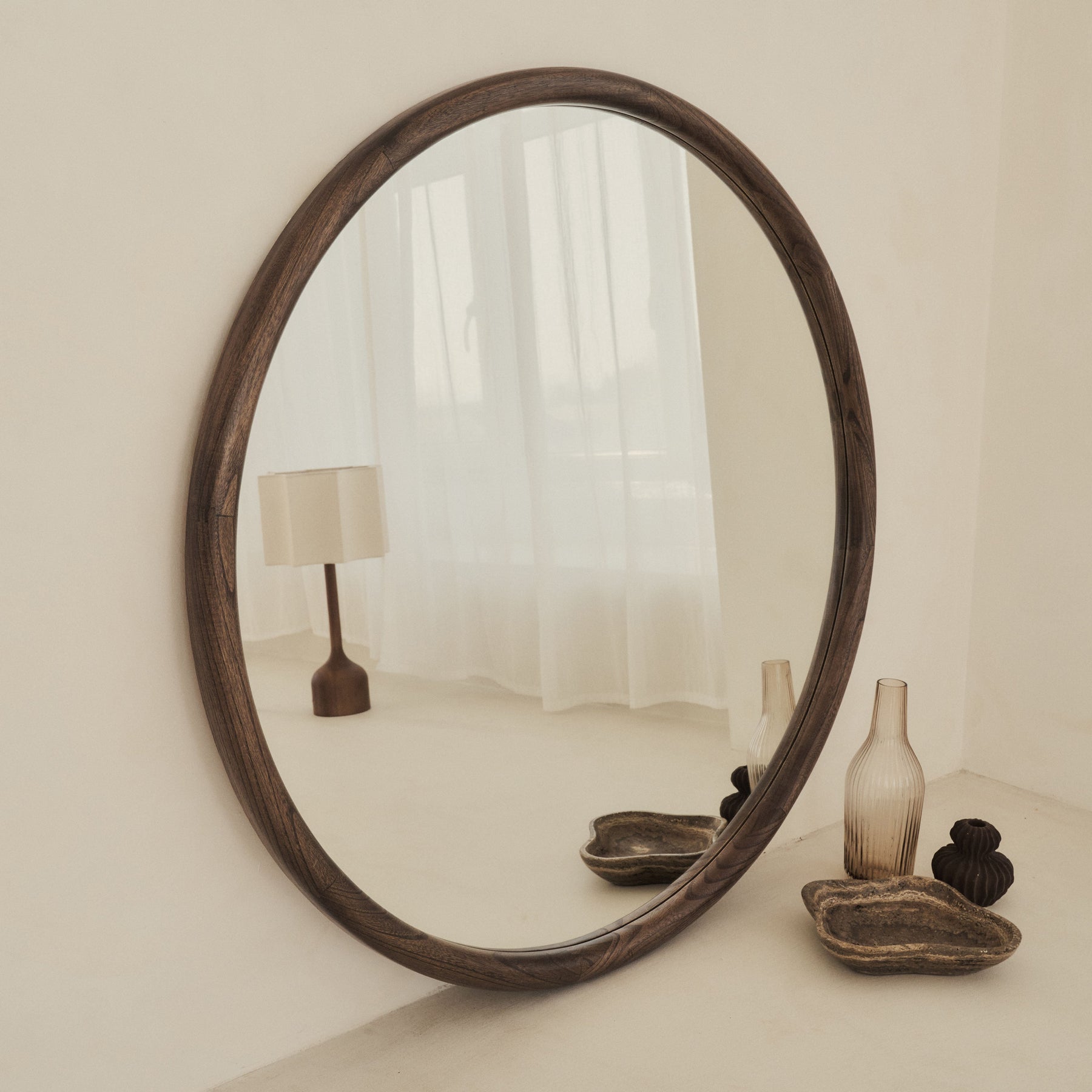 Amora - Large Warm Wood Round Wall Mirror 100cm x 100cm