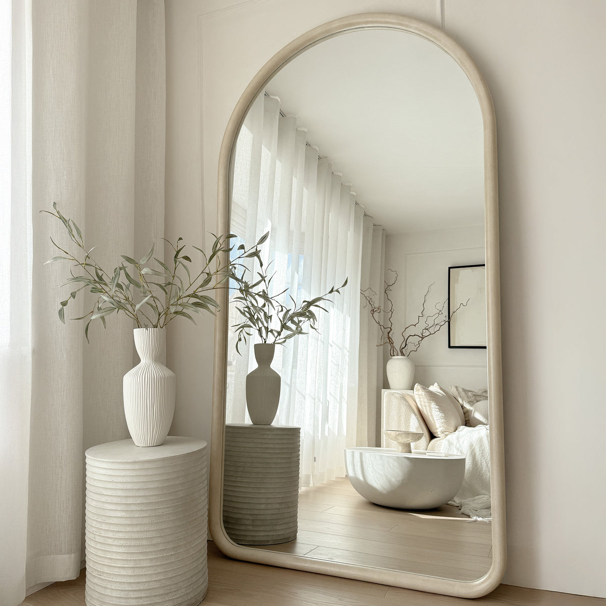 Amora - Extra Large Full Length Arched Concrete Mirror 190cm x 100cm