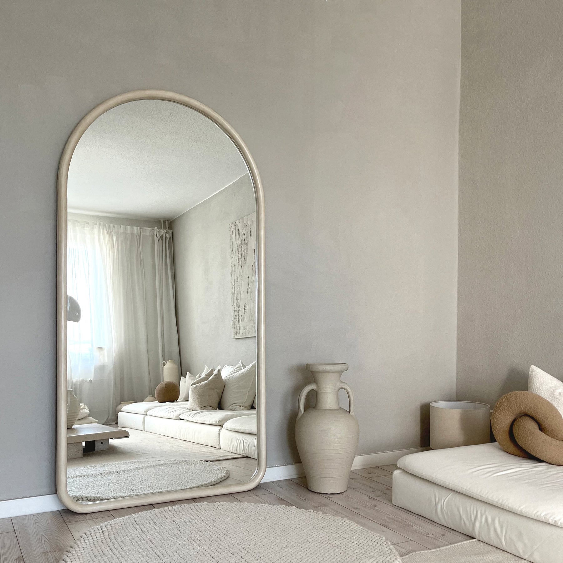 Amora - Extra Large Full Length Arched Concrete Mirror 190cm x 100cm
