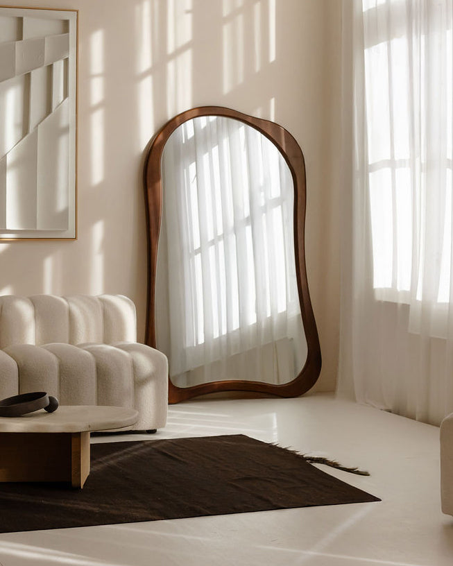 Arcurva - Extra Large Full Length Dark Wood Irregular Mirror 190cm x 120cm