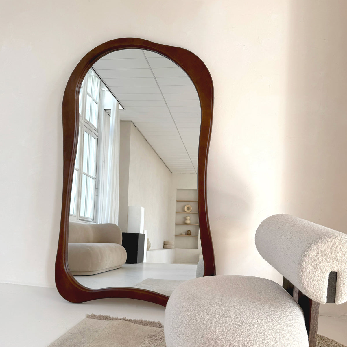 Arcurva - Extra Large Full Length Dark Wood Irregular Mirror 190cm x 120cm