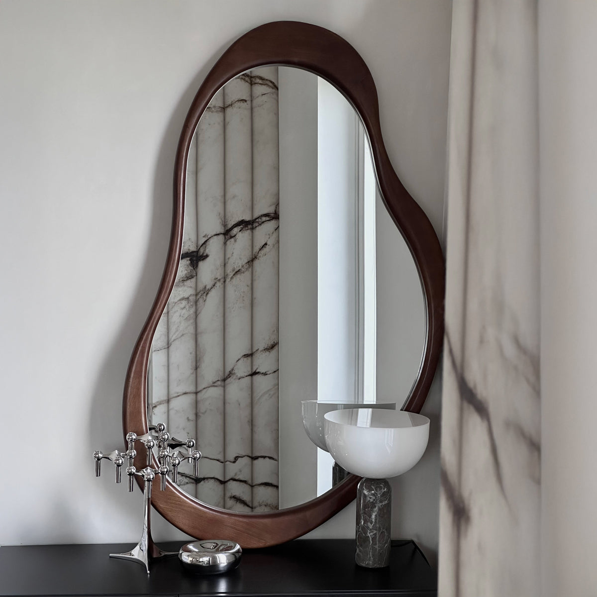 Arcurva - Large Overmantle Dark Wood Irregular Mirror 130cm x 80cm