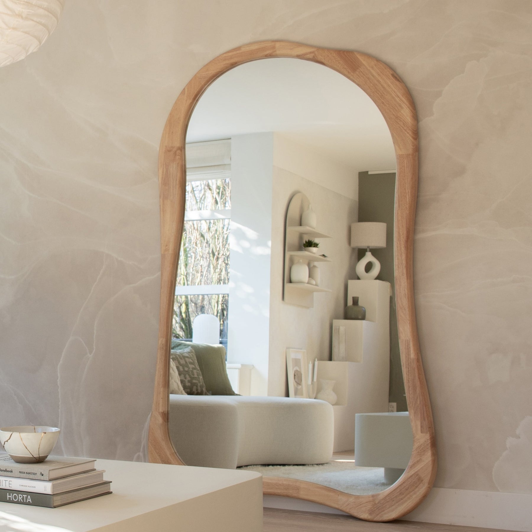 Arcurva - Extra Large Full Length Light Wood Irregular Mirror 190cm x 110cm