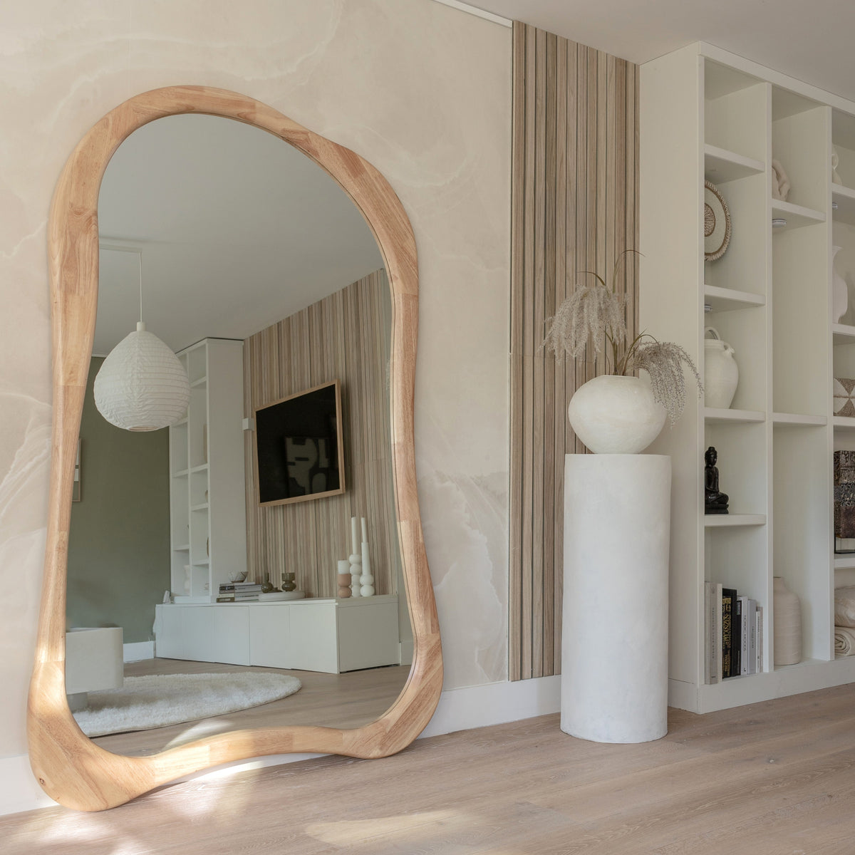 Arcurva - Extra Large Full Length Light Wood Irregular Mirror 190cm x 120cm