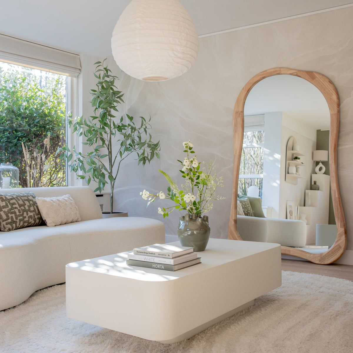 Arcurva - Extra Large Full Length Light Wood Irregular Mirror 190cm x 120cm