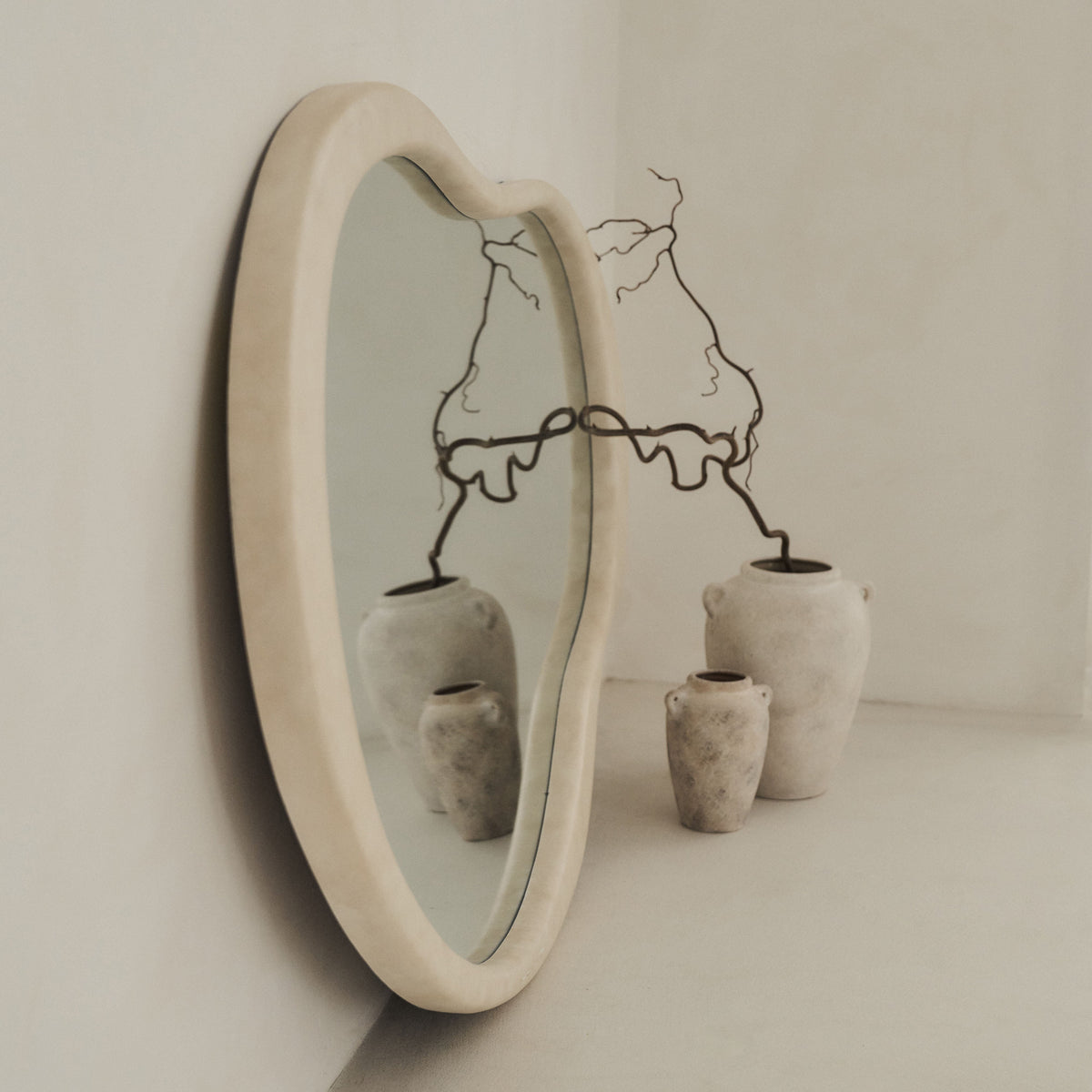 Arcurva - Large Overmantle Concrete Irregular Mirror 130cm x 80cm