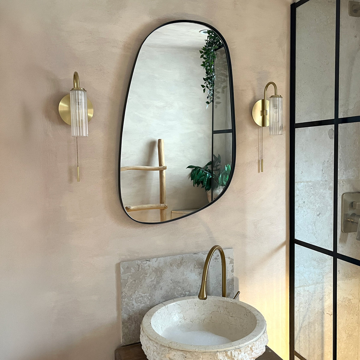 Ava - Black Stone Shaped Irregular Mirror 75cm x 45cm