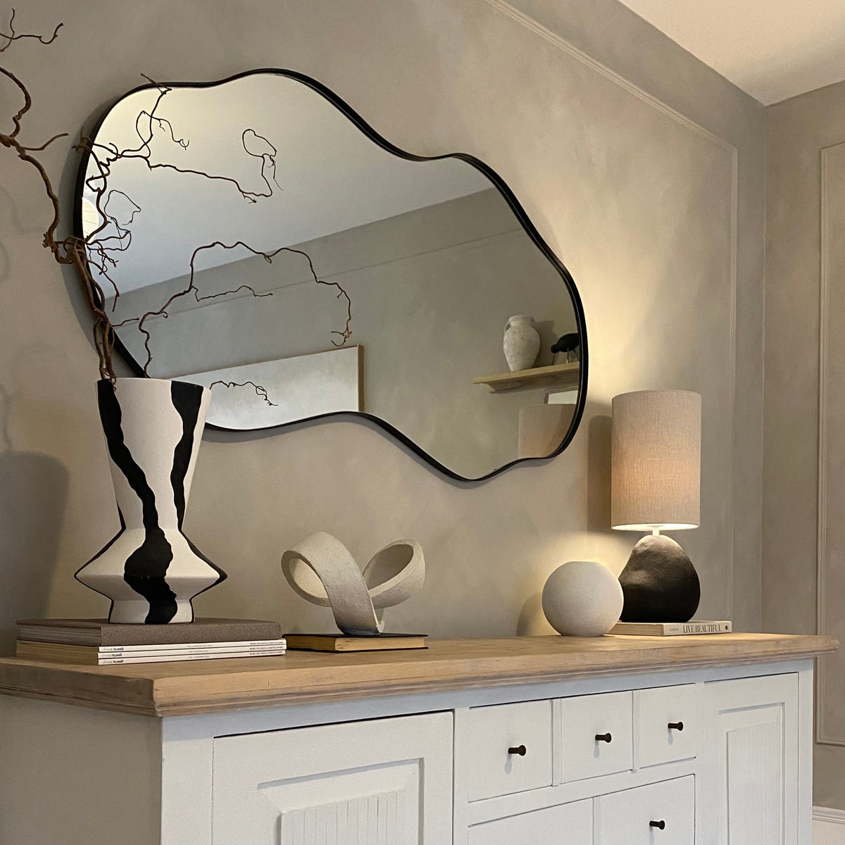 Ava - Black Pond Shaped Irregular Mirror 125cm x 65cm