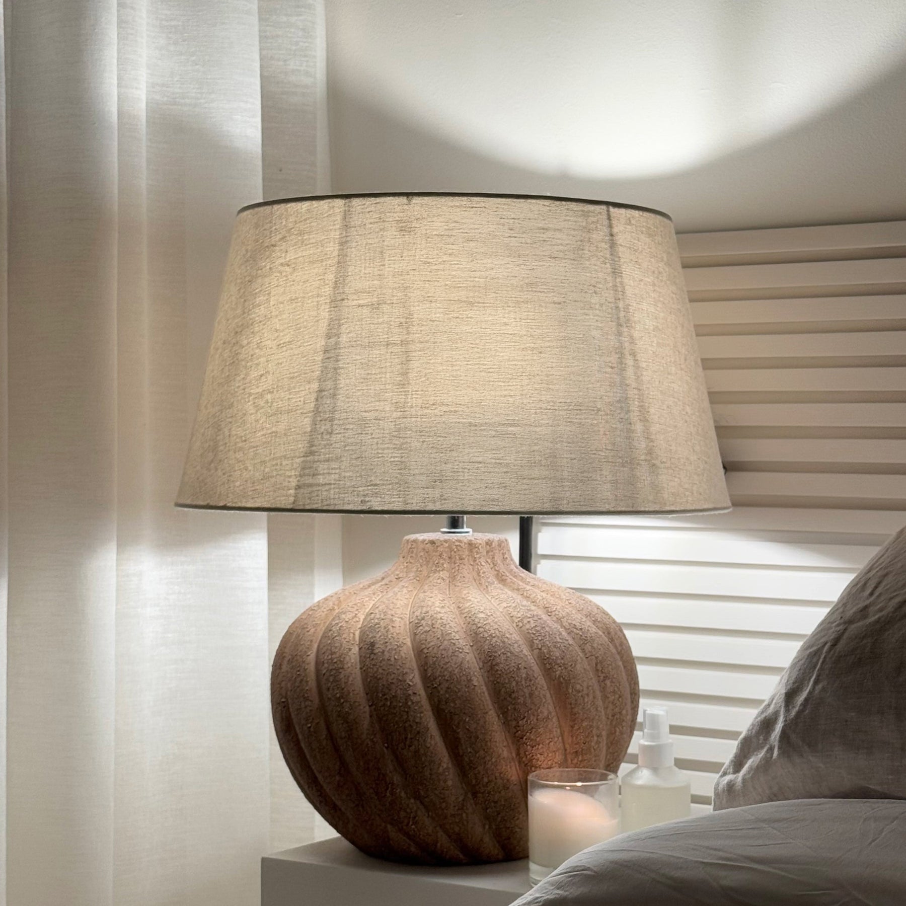 Caprera - Brown Textured Ceramic Drum Shade Table Lamp