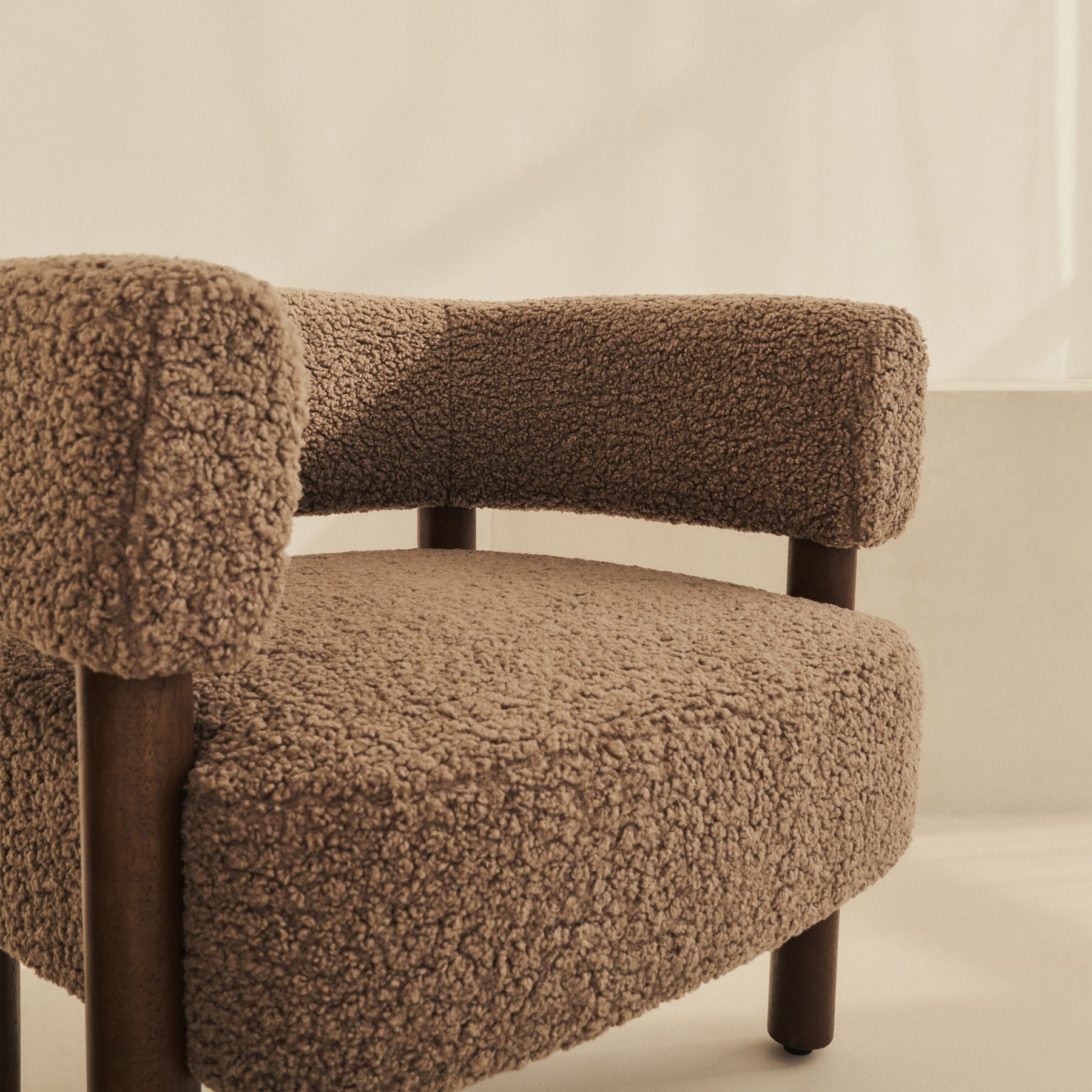 Cara - Boucle Accent Chair Fawn & Dark Wood