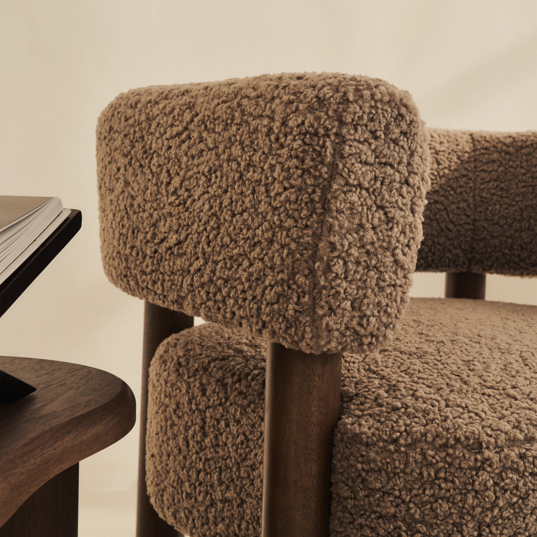 Cara - Boucle Accent Chair Fawn & Dark Wood