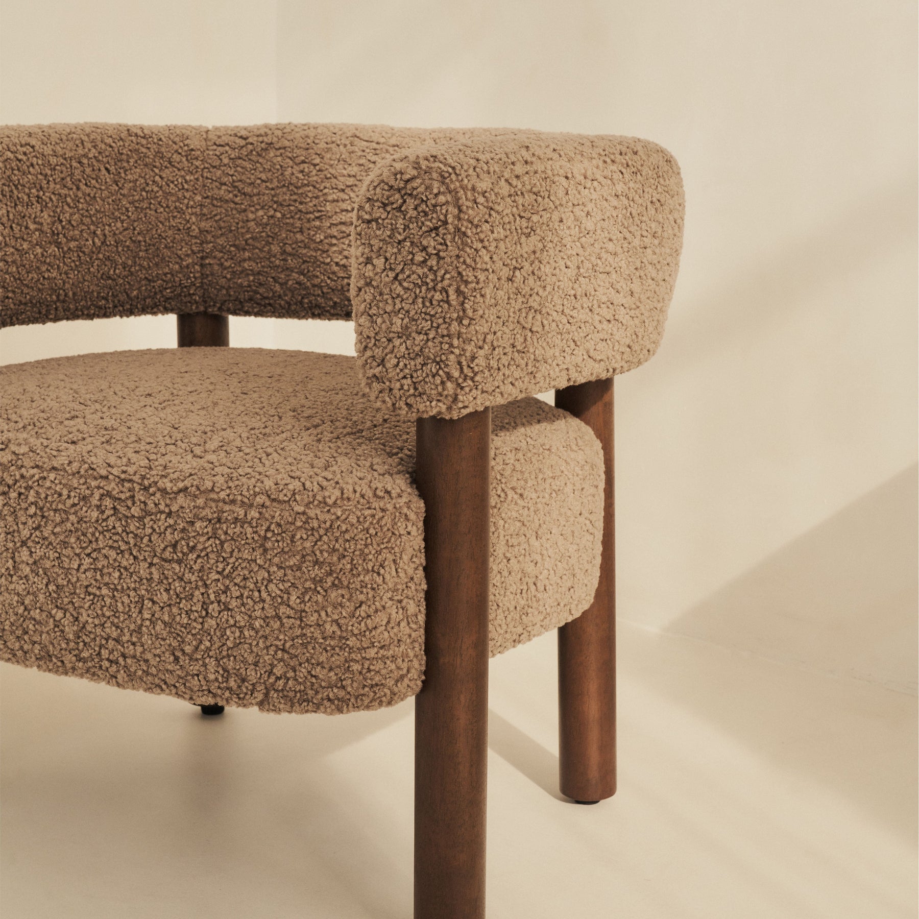 Cara - Boucle Accent Chair Fawn & Dark Wood