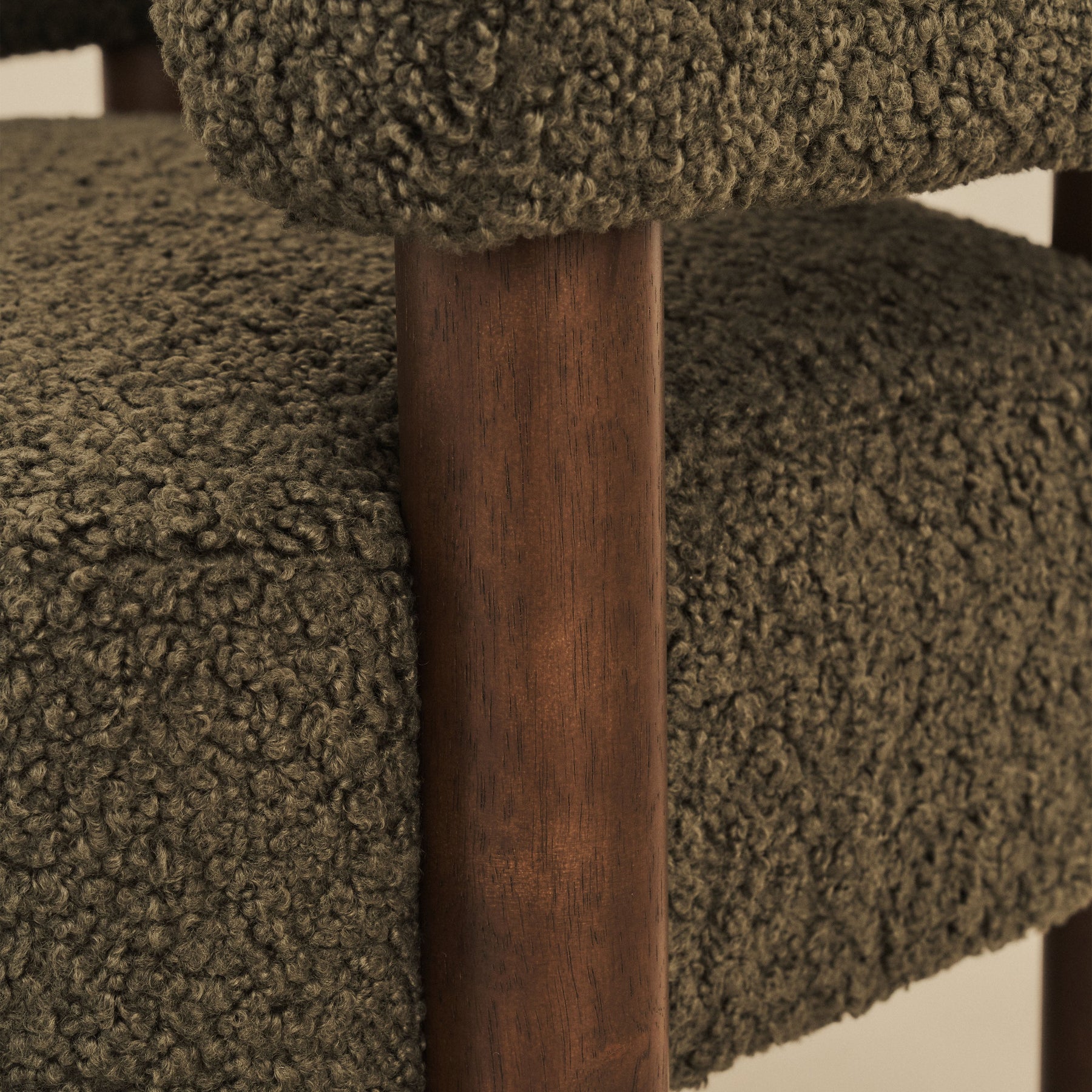 Cara - Boucle Accent Chair Olive & Dark Wood
