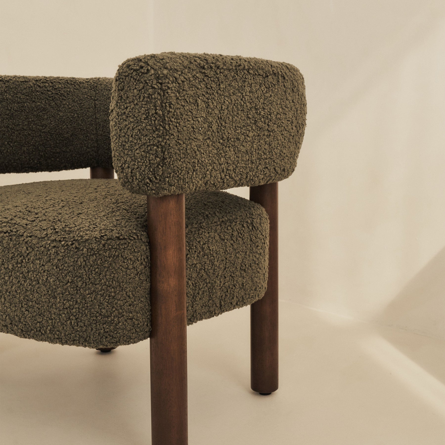 Cara - Boucle Accent Chair Olive & Dark Wood