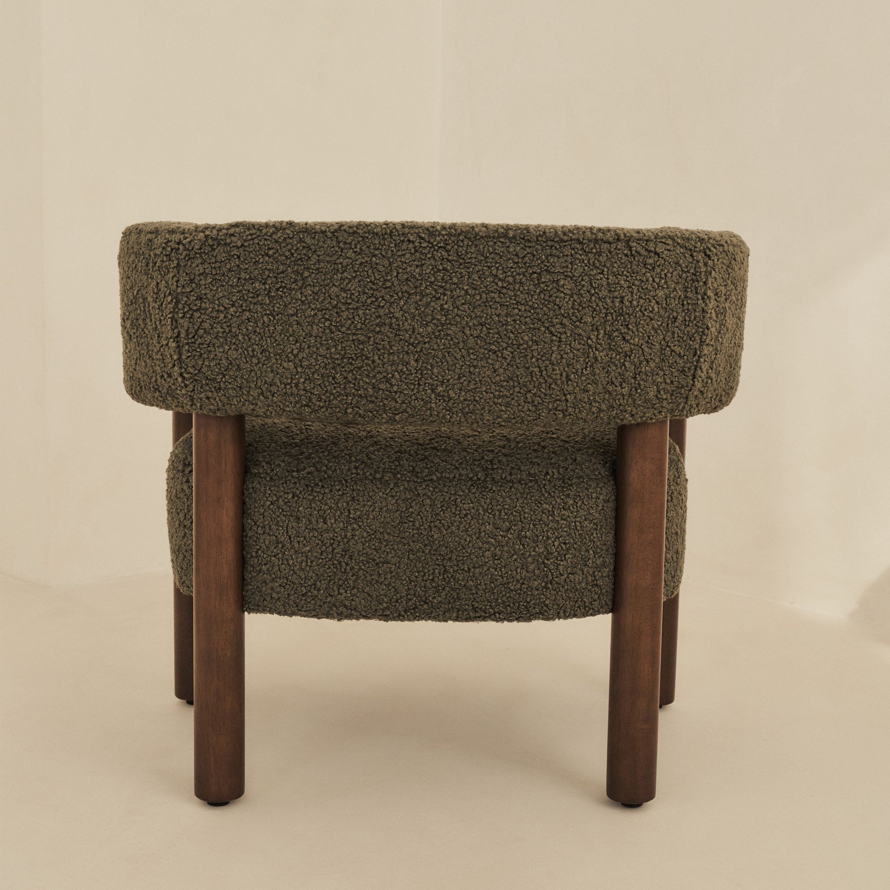 Cara - Boucle Accent Chair Olive & Dark Wood