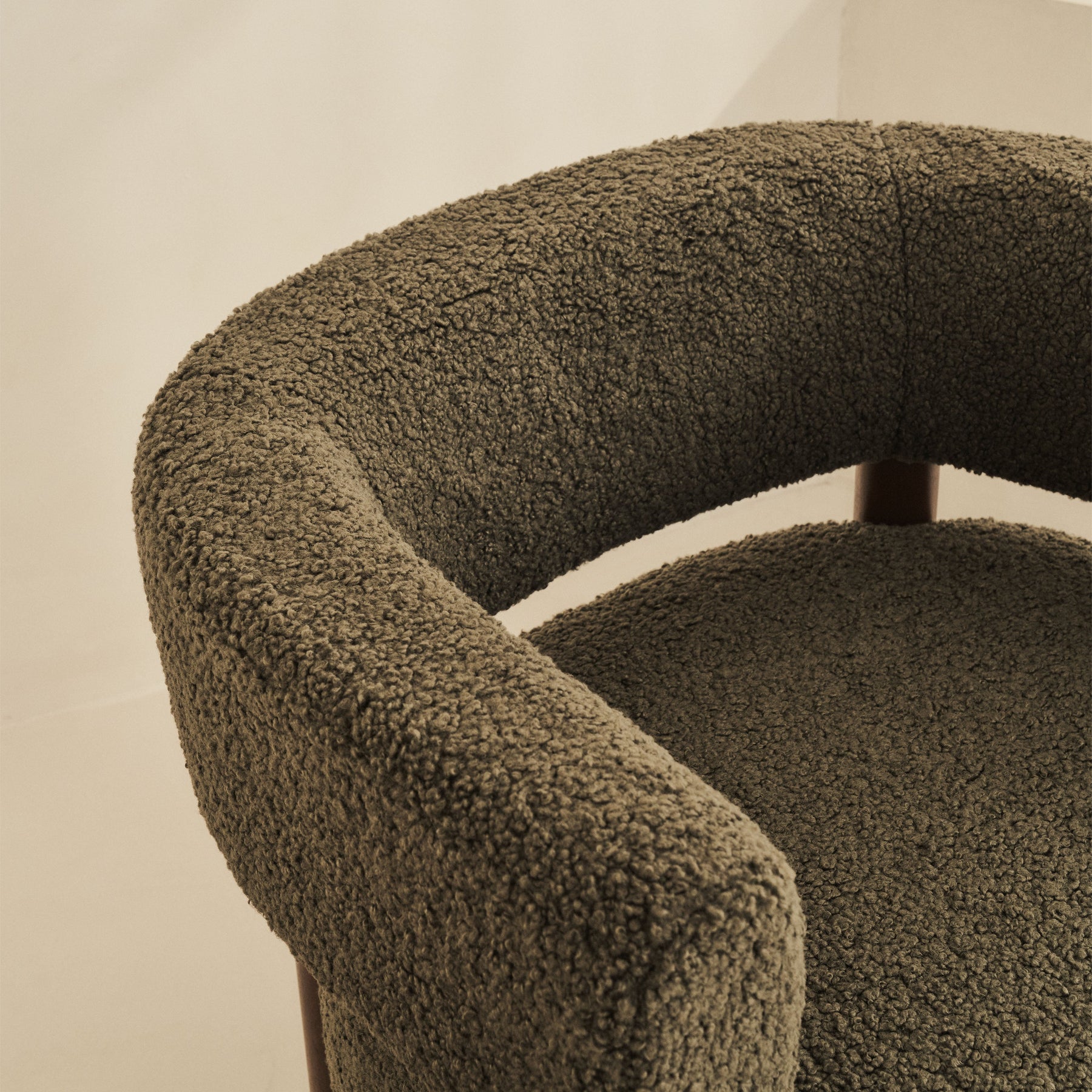 Cara - Boucle Accent Chair Olive & Dark Wood