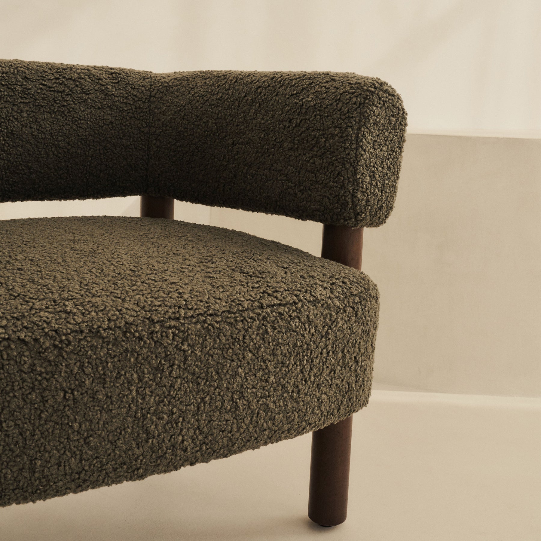Cara - Boucle Accent Chair Olive & Dark Wood