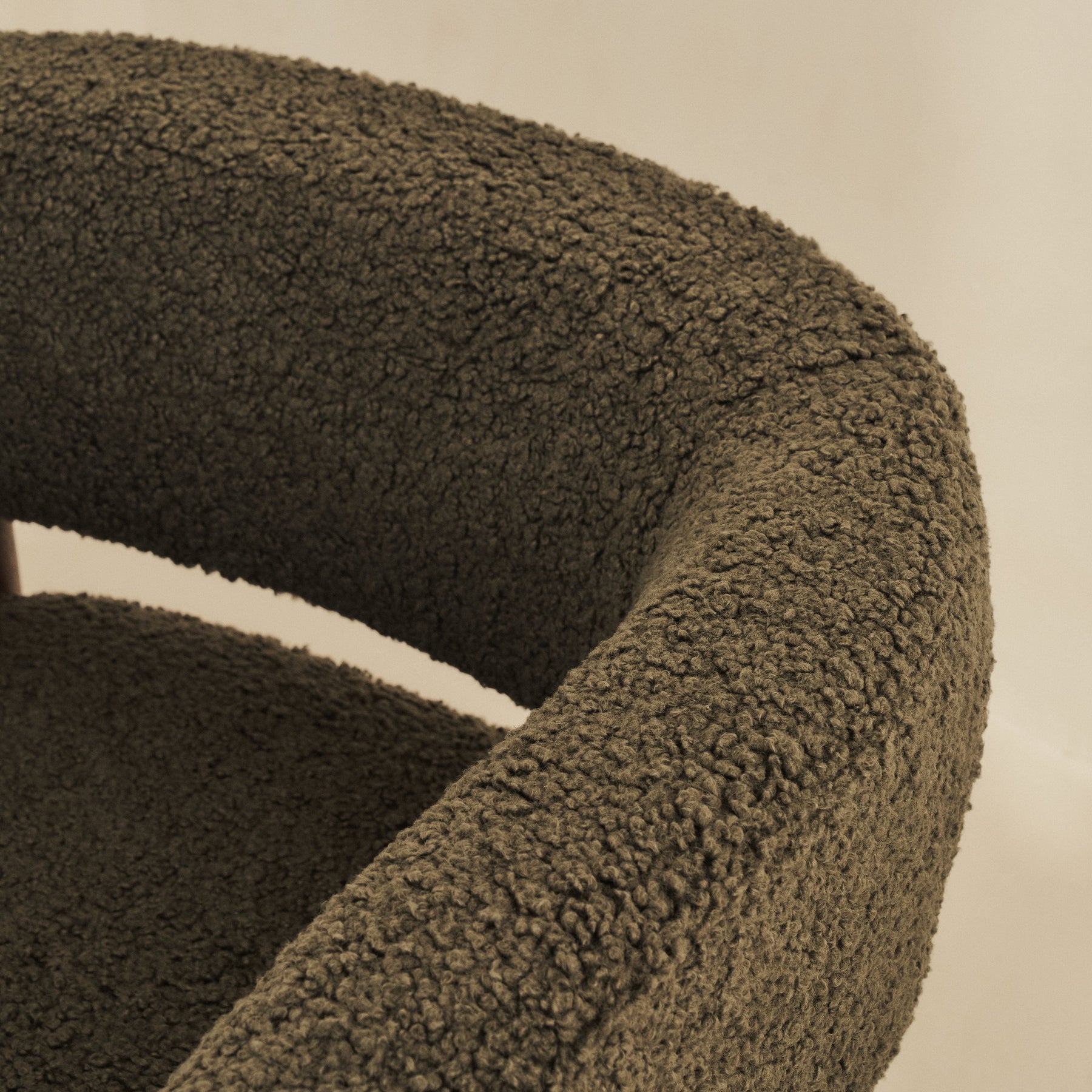 Cara - Boucle Accent Chair Olive & Dark Wood