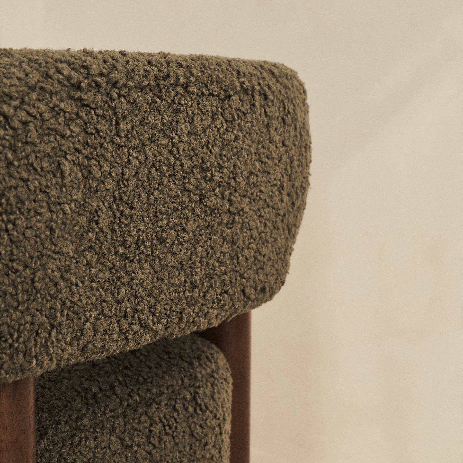 Cara - Boucle Accent Chair Olive & Dark Wood