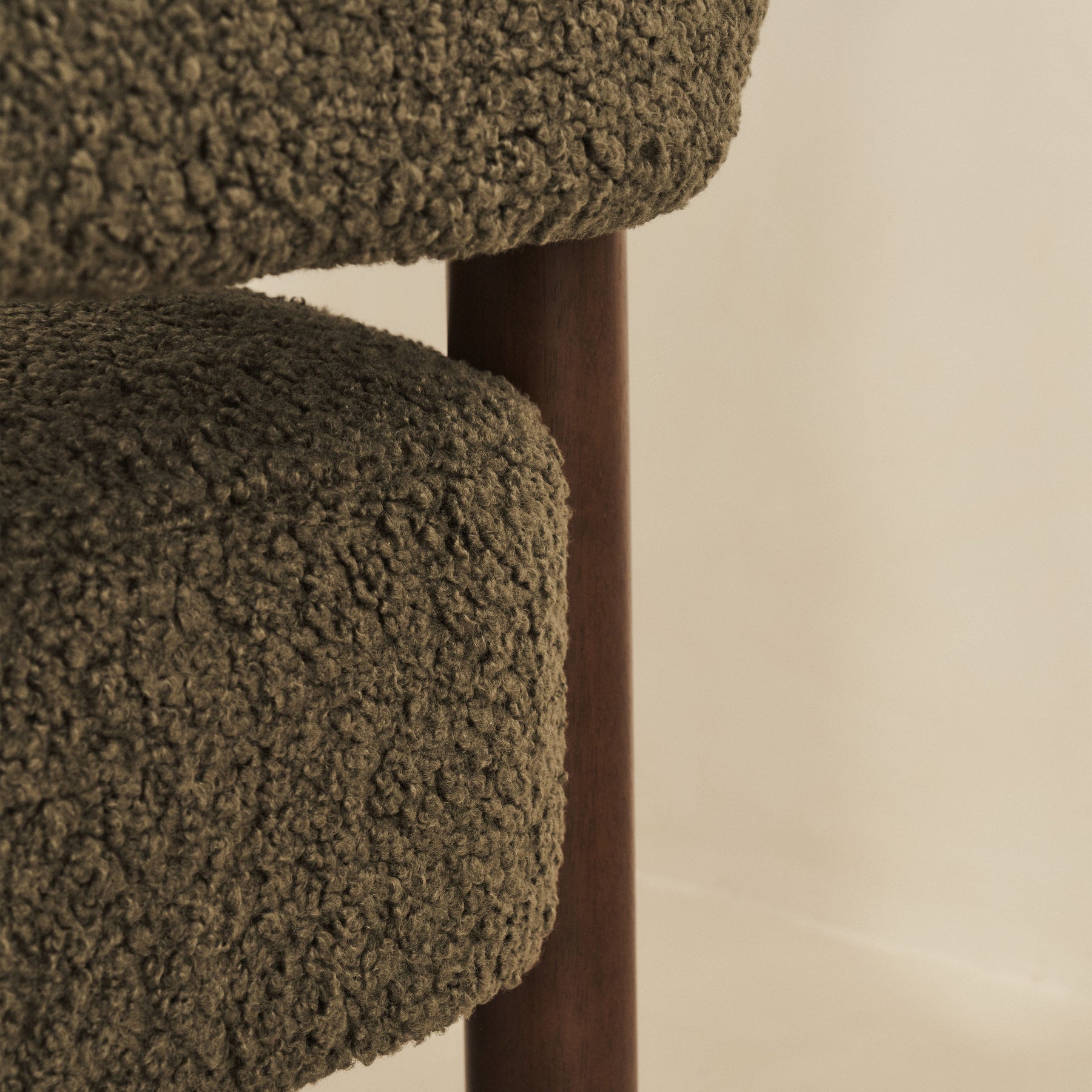 Cara - Boucle Accent Chair Olive & Dark Wood