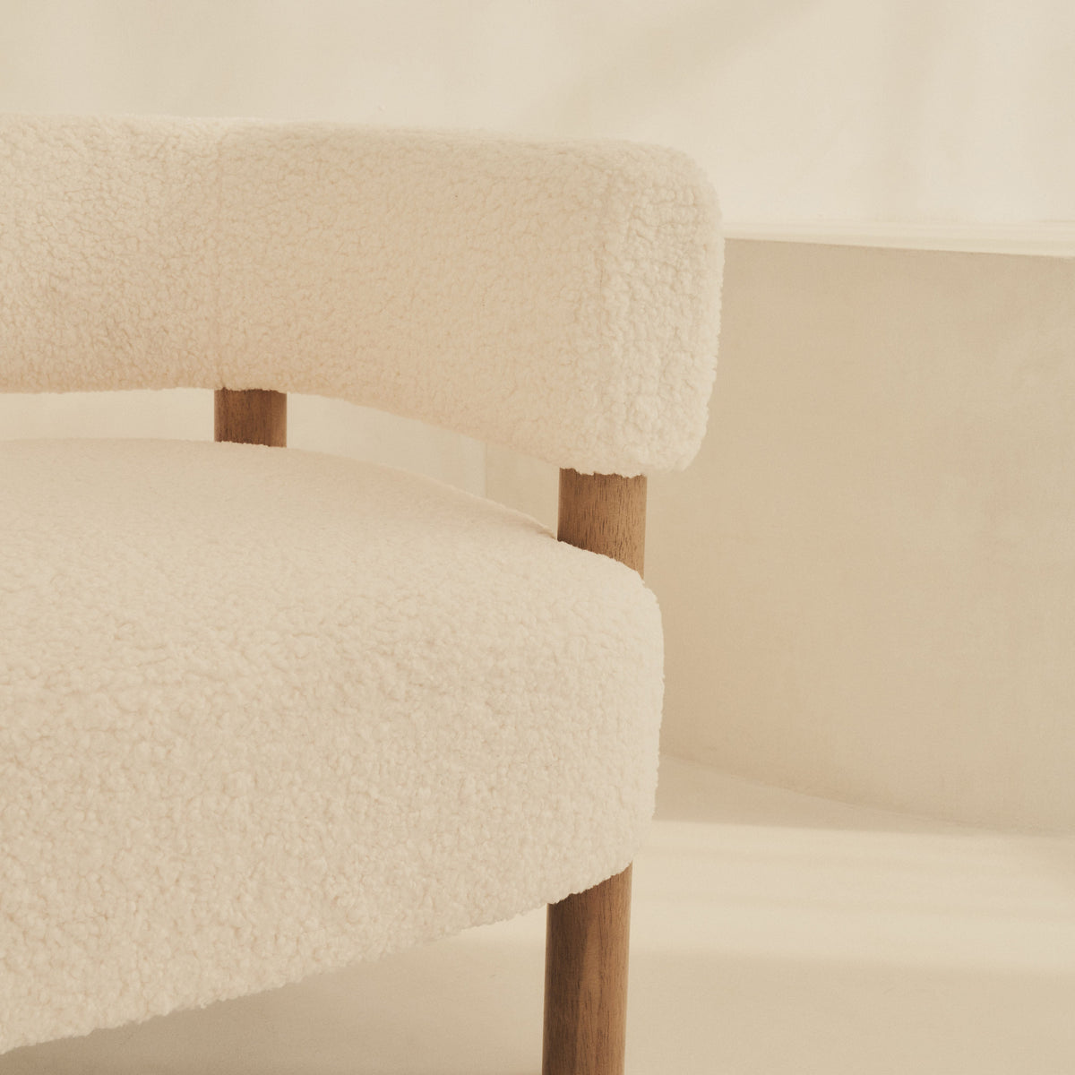 Cara - Boucle Accent Chair Ivory & Warm Wood