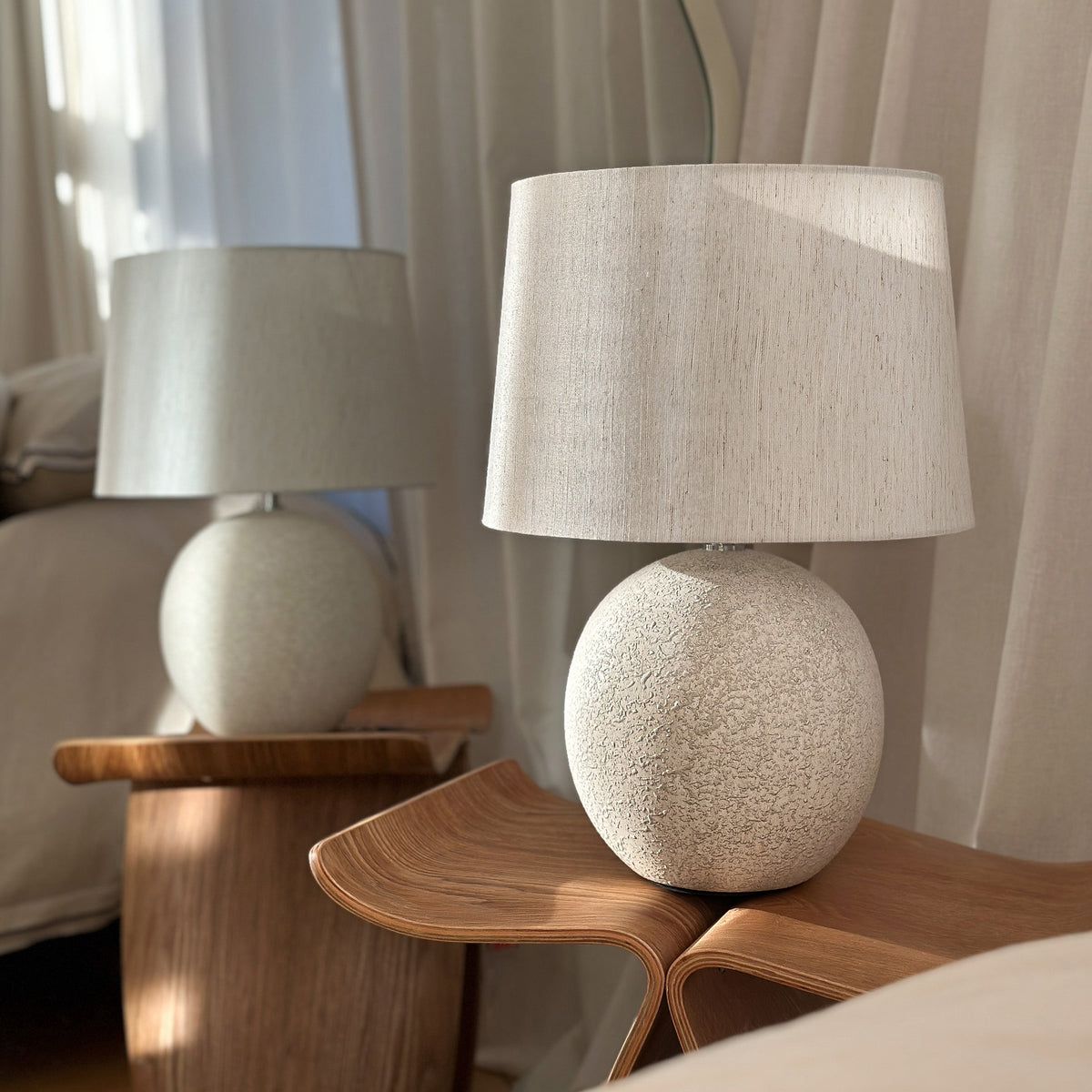 Stone ceramic drum shade table lamp - off