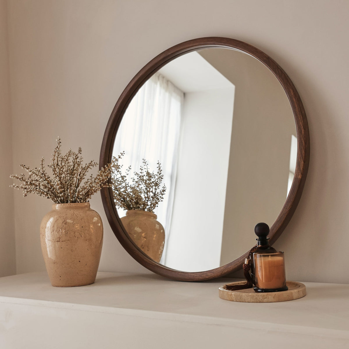 Arden - Dark Wood Round Wooden Wall Mirror 70cm x 70cm