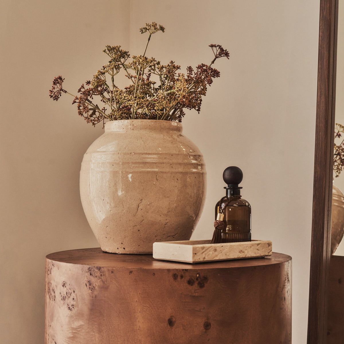 Arbour - Large Dark Burl Wood Premium Round Side Table