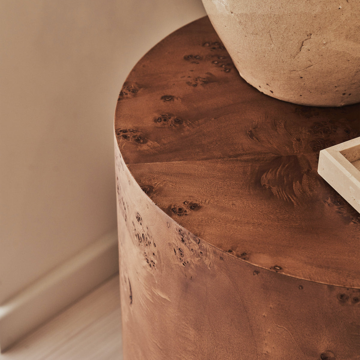 Arbour - Large Dark Burl Wood Premium Round Side Table