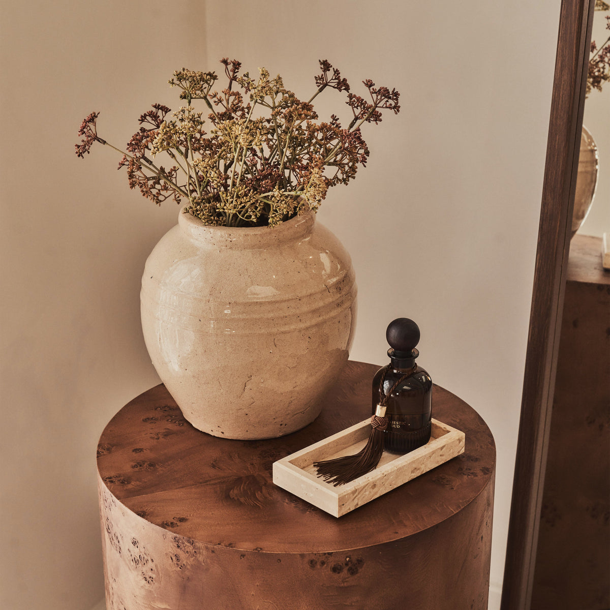 Arbour - Large Dark Burl Wood Premium Round Side Table