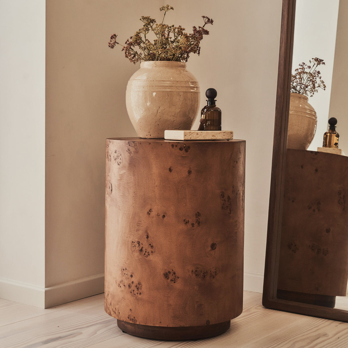 Arbour - Large Dark Burl Wood Premium Round Side Table