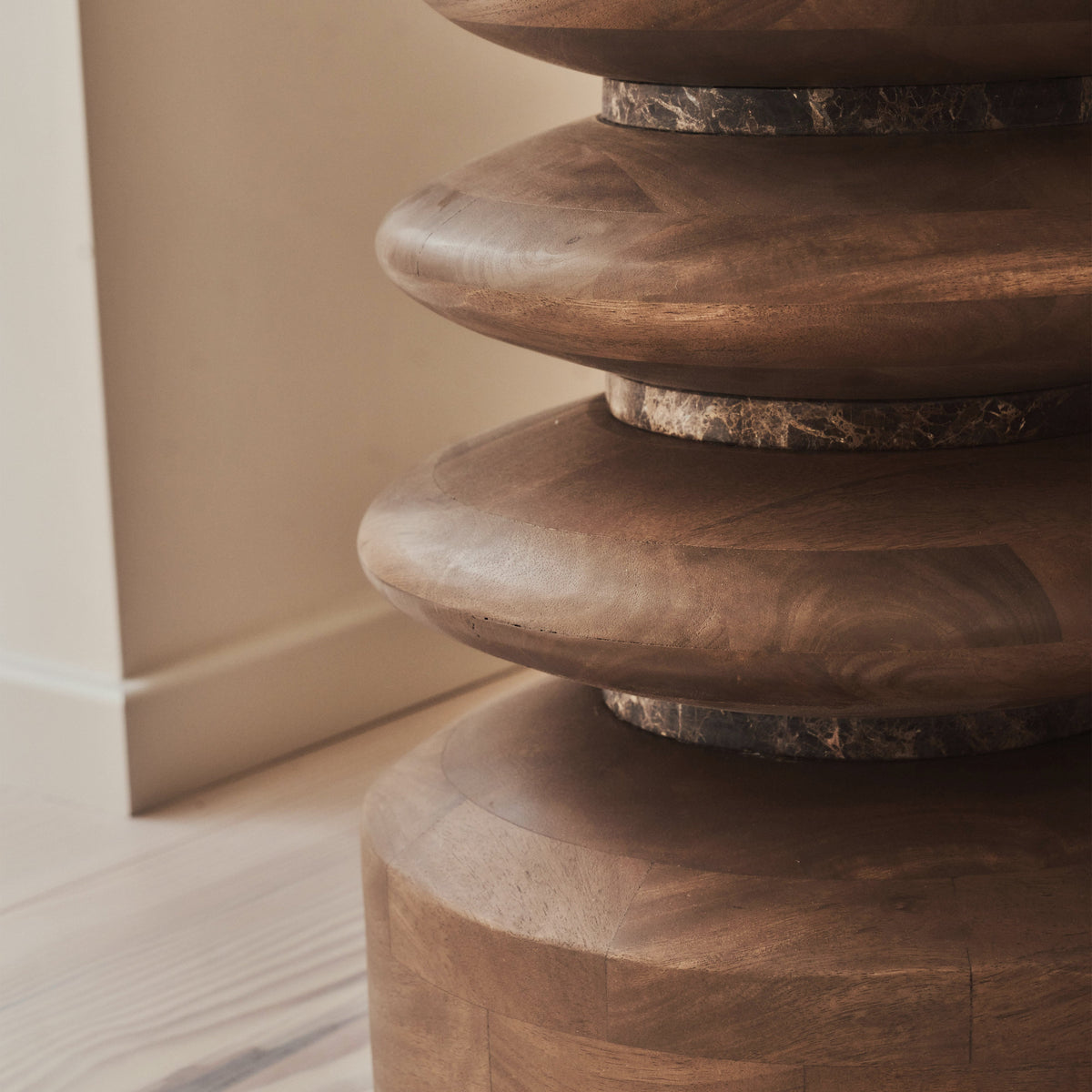 Orinthia - Dark Emperador Marble Round Warm Wood Premium Side Table