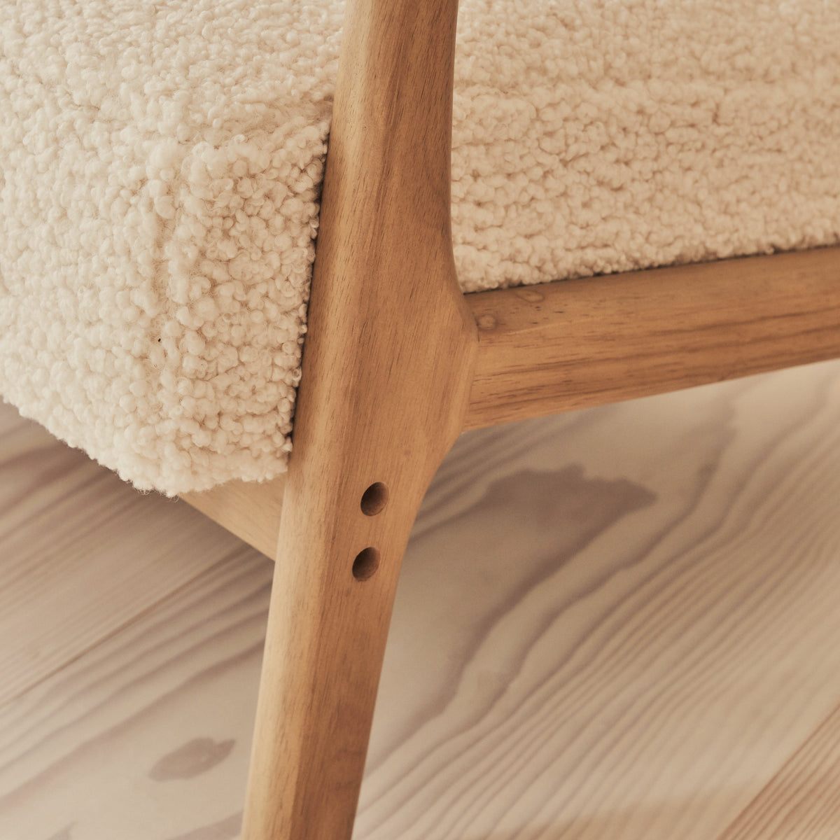 Hudson - Boucle Accent Chair Ivory & Warm Wood