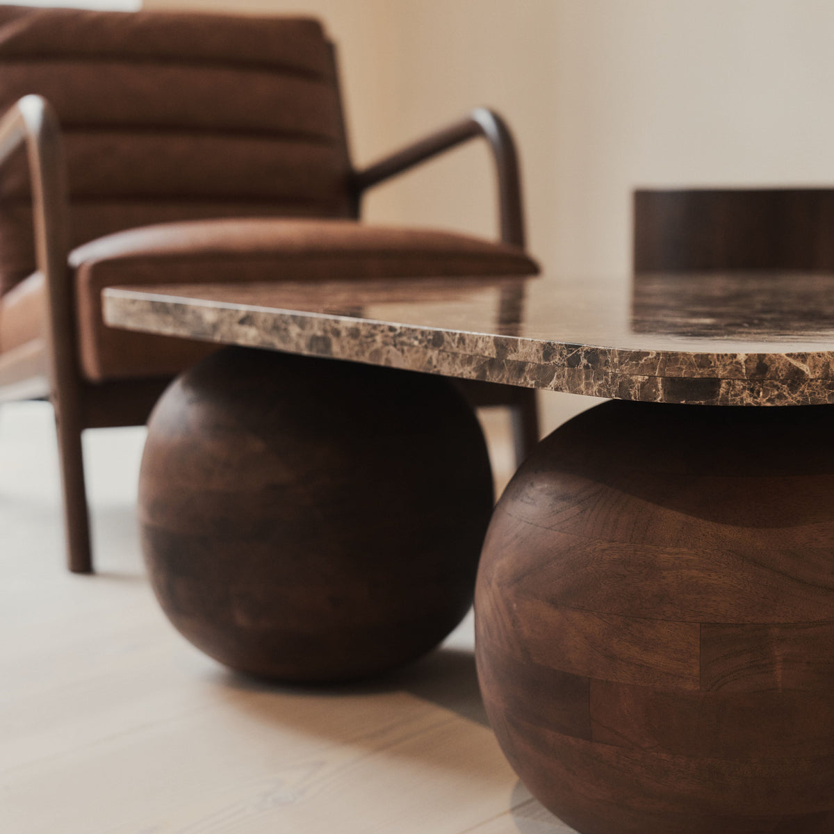 Melrose - Dark Emperador Marble Square Dark Wood Premium Coffee Table