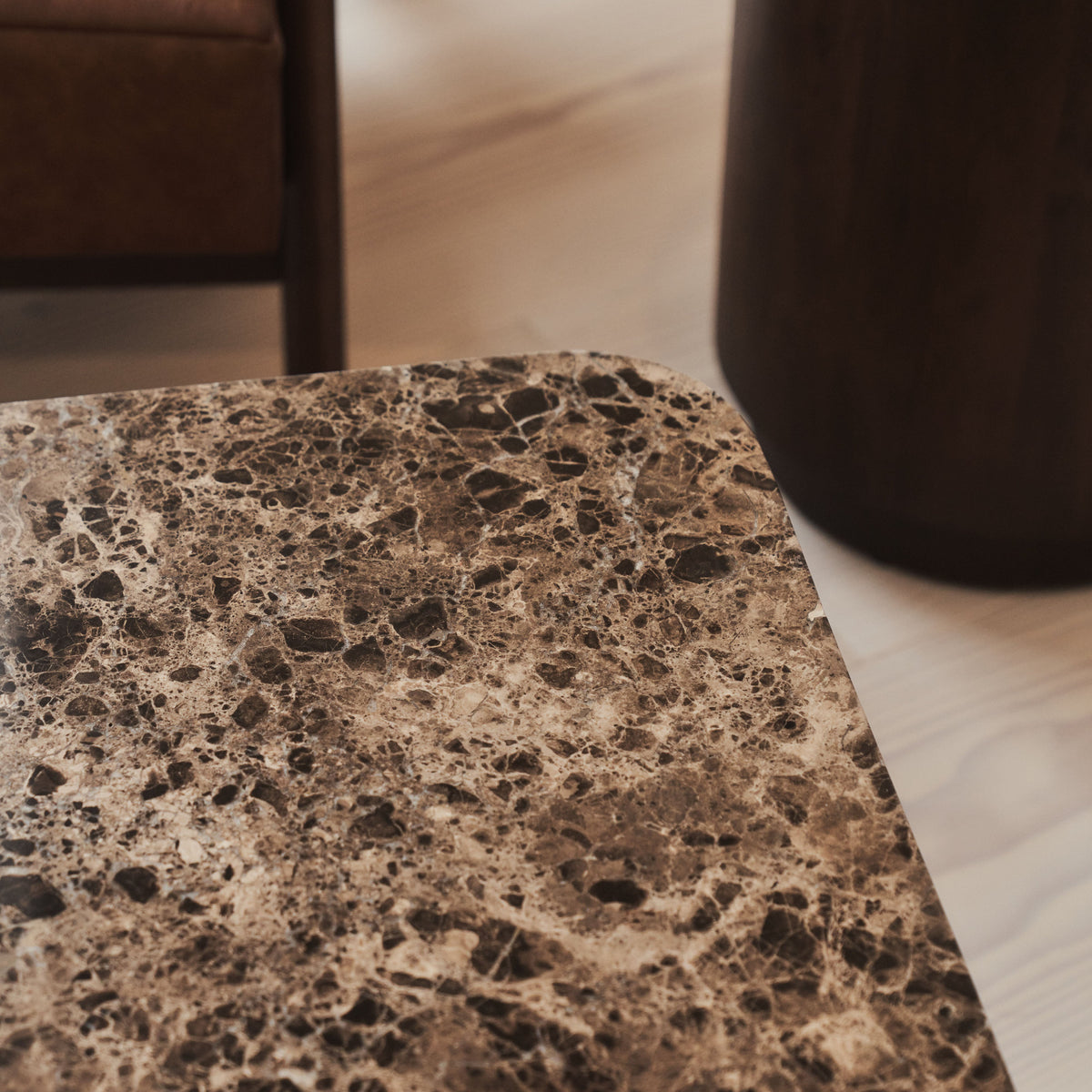 Melrose - Dark Emperador Marble Square Dark Wood Premium Coffee Table