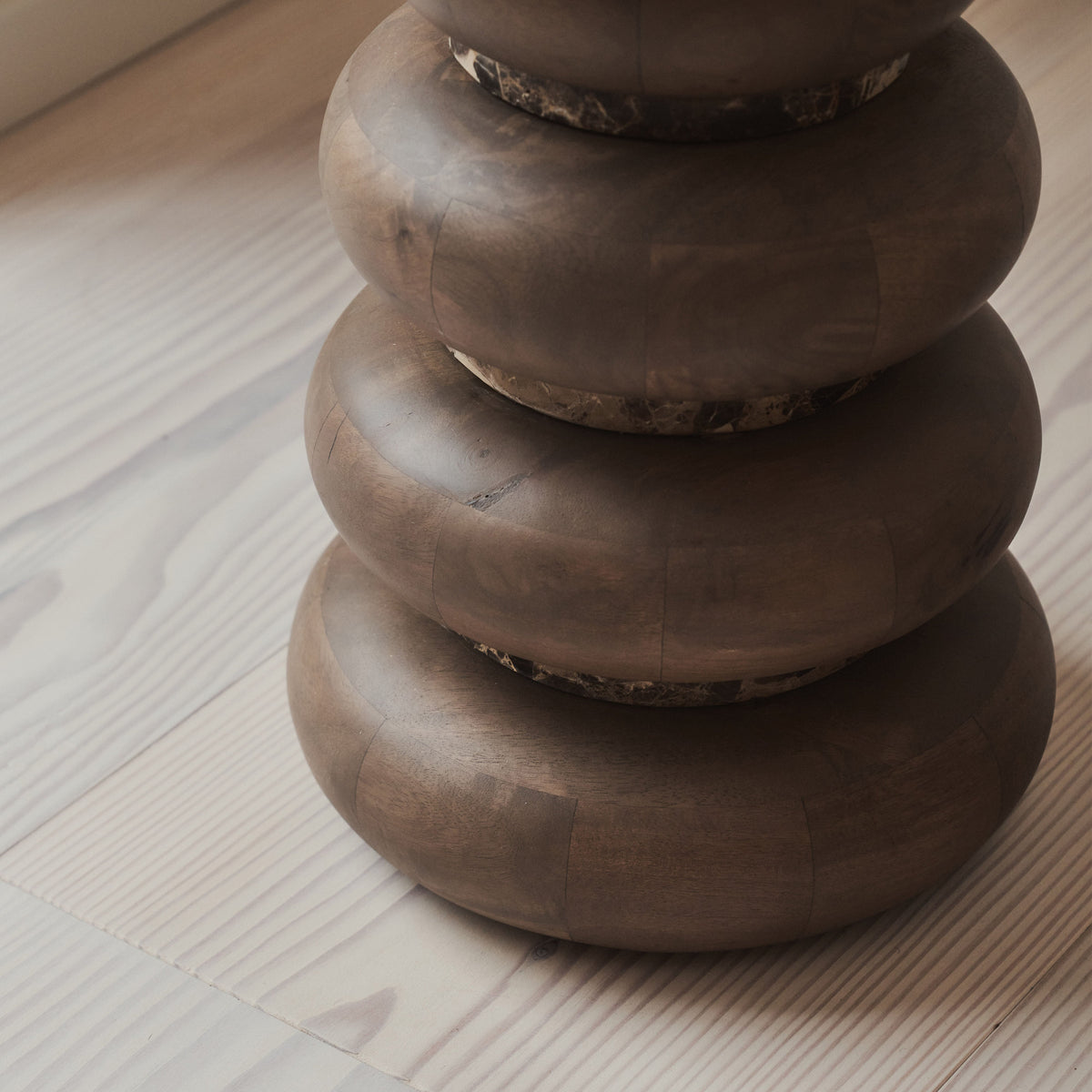 Belgravia - Dark Emperador Marble Round Warm Wood Premium Side Table