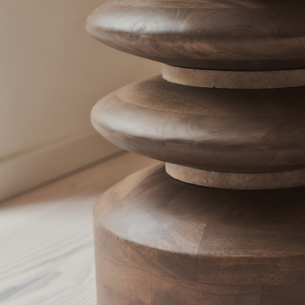 Orinthia - Beige Travertine Round Warm Wood Premium Side Table