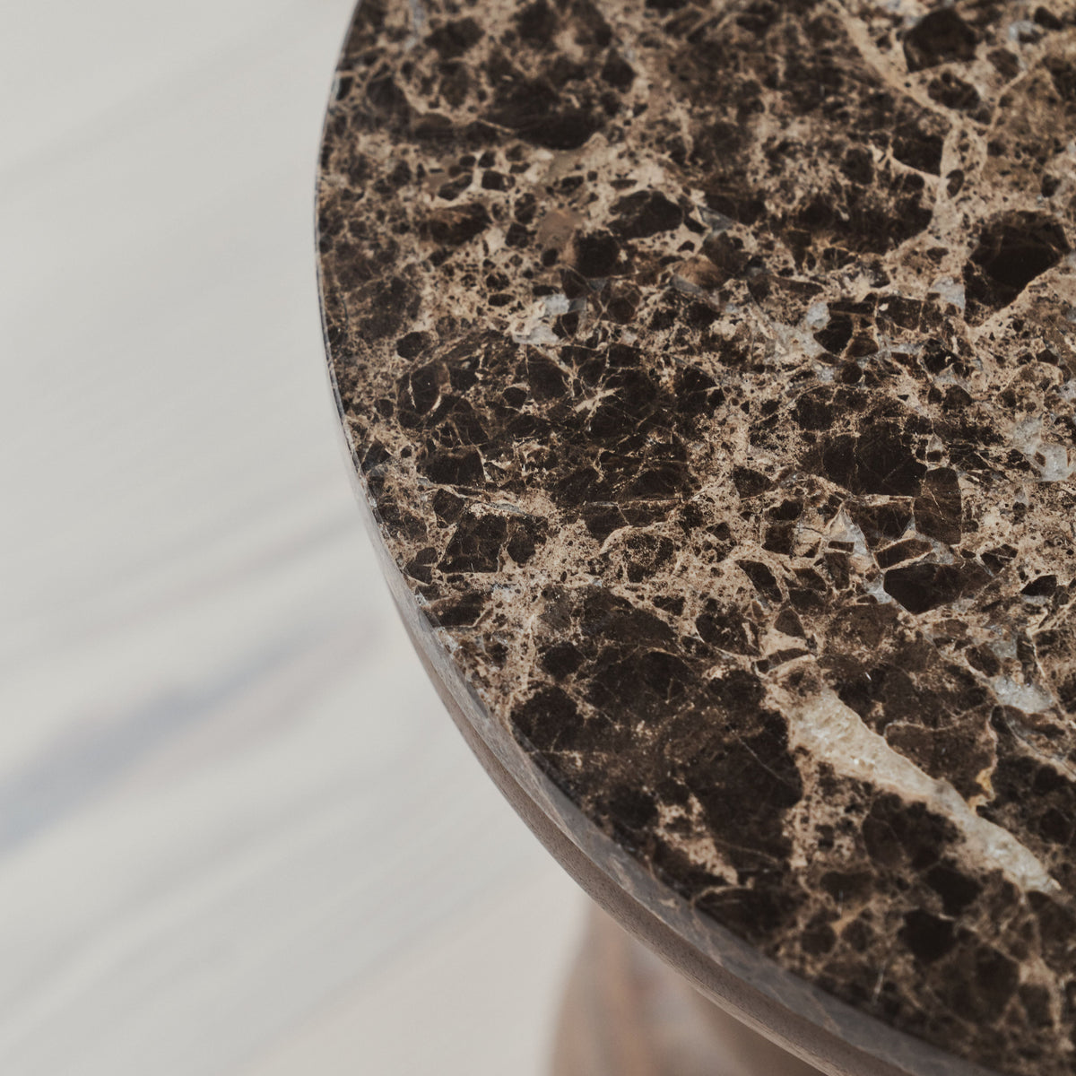Belgravia - Dark Emperador Marble Round Warm Wood Premium Side Table