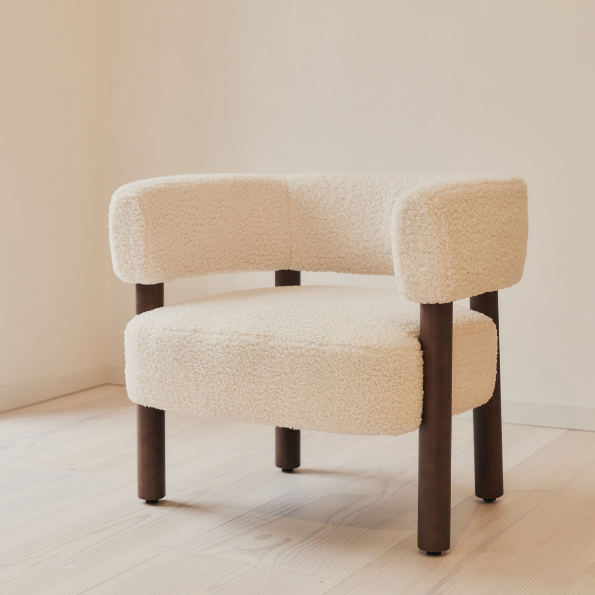 Cara - Boucle Accent Chair Ivory & Dark Wood