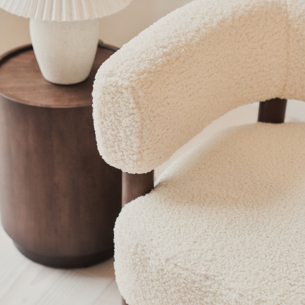 Cara - Boucle Accent Chair Ivory & Dark Wood