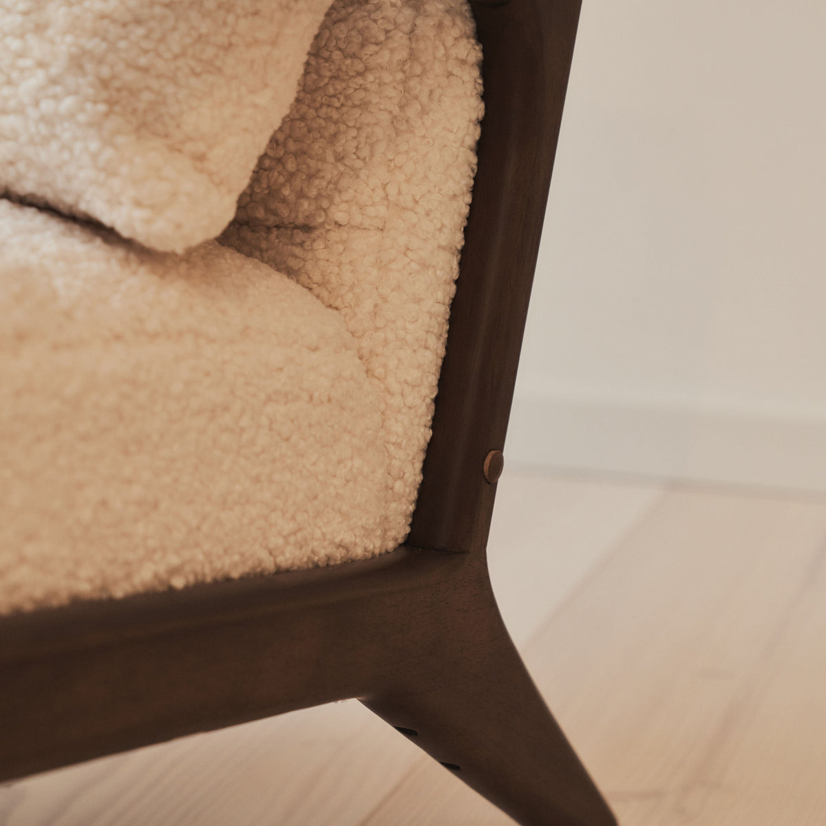 Hudson - Boucle Accent Chair Ivory & Dark Wood