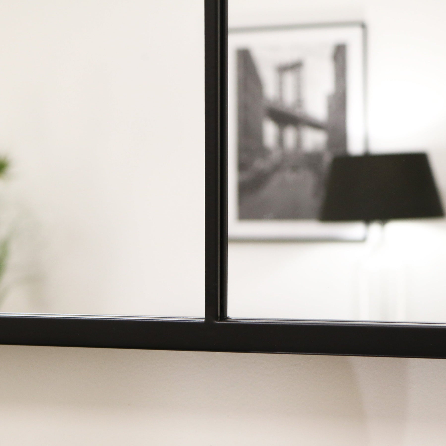 Black Industrial Full Length Metal Window Mirror detail shot of frame