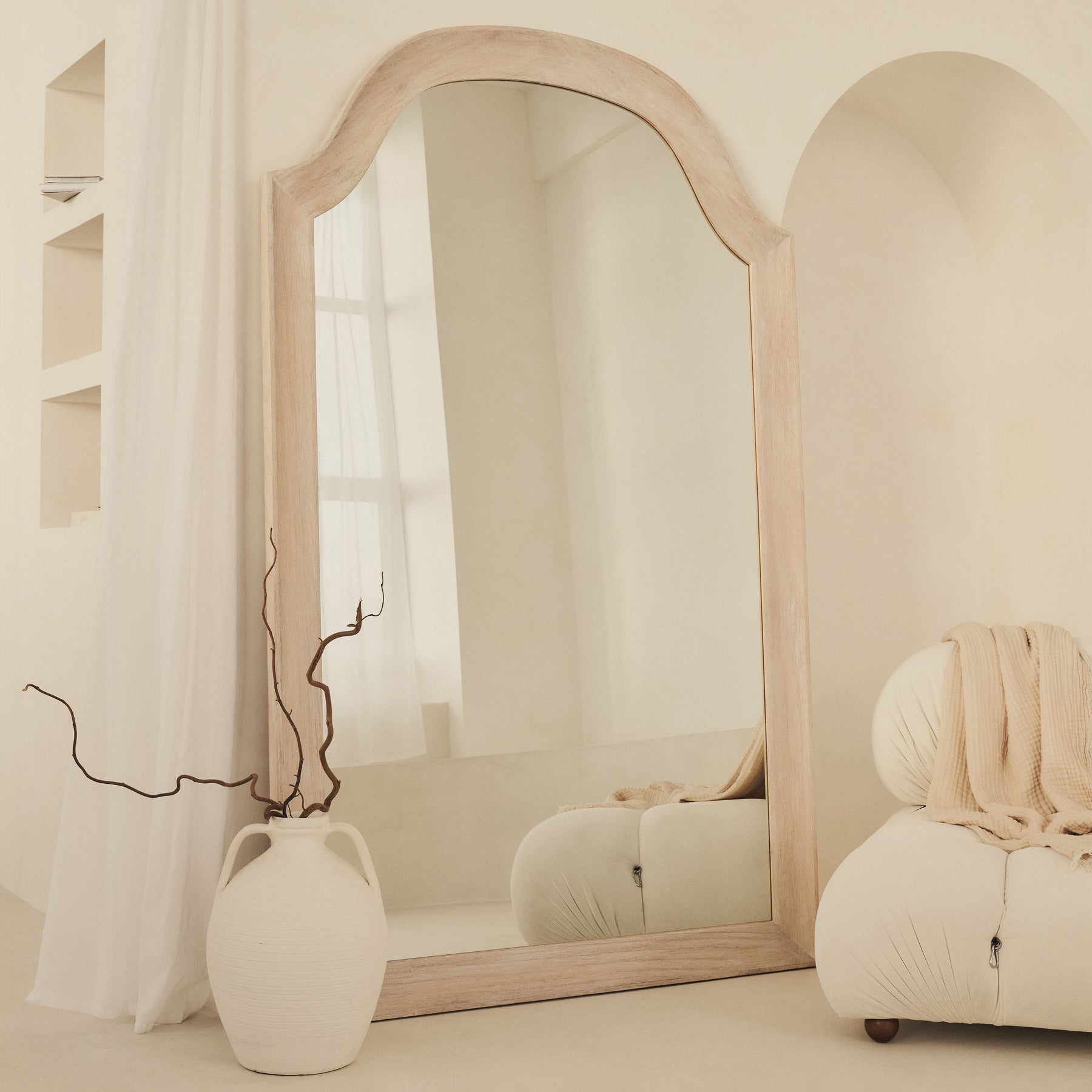 Francisco - Extra Large Arched Full Length White Washed Wood Mirror 190cm x 120cm