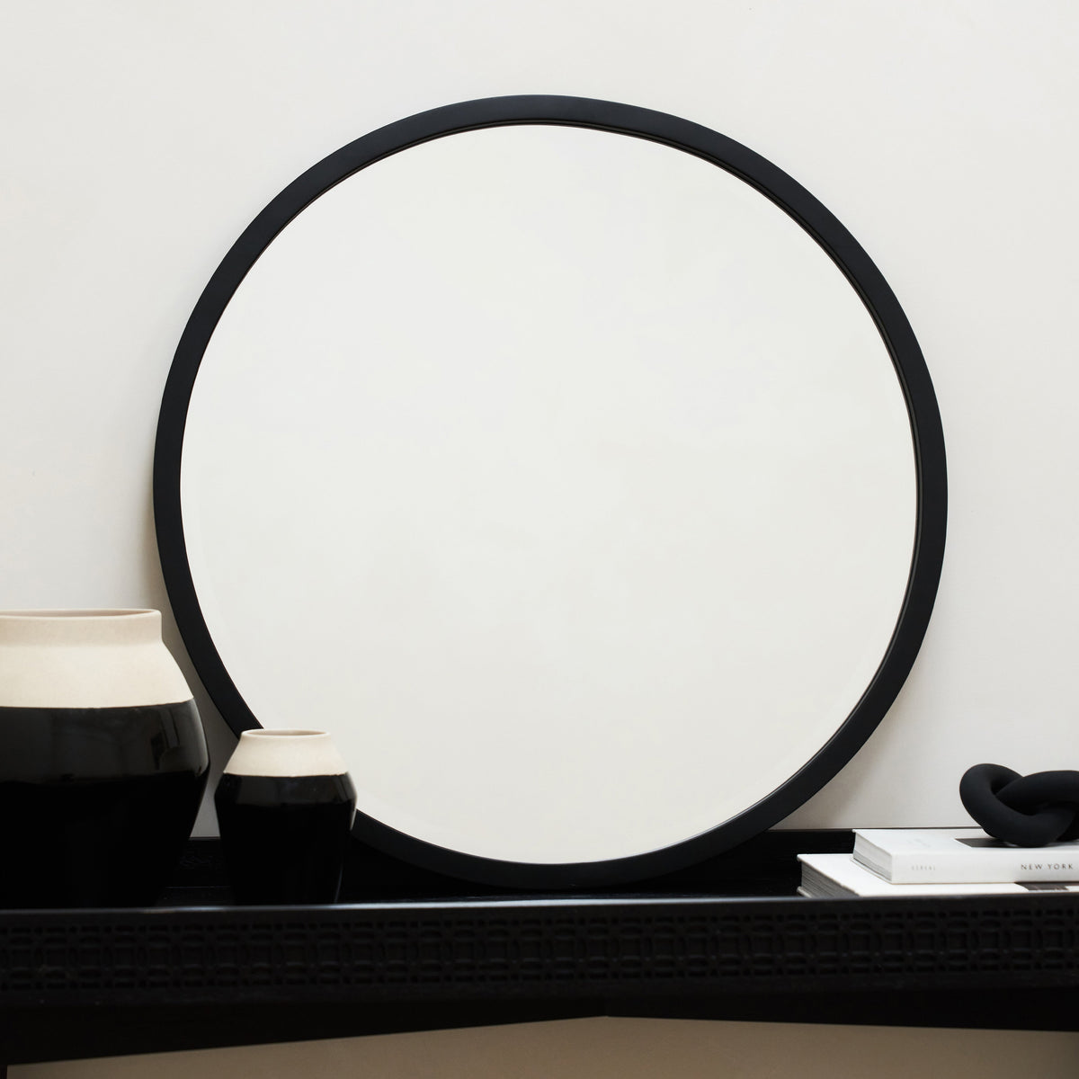 Higgins - Black Metal Modern Round Wall Mirror 40cm x 40cm